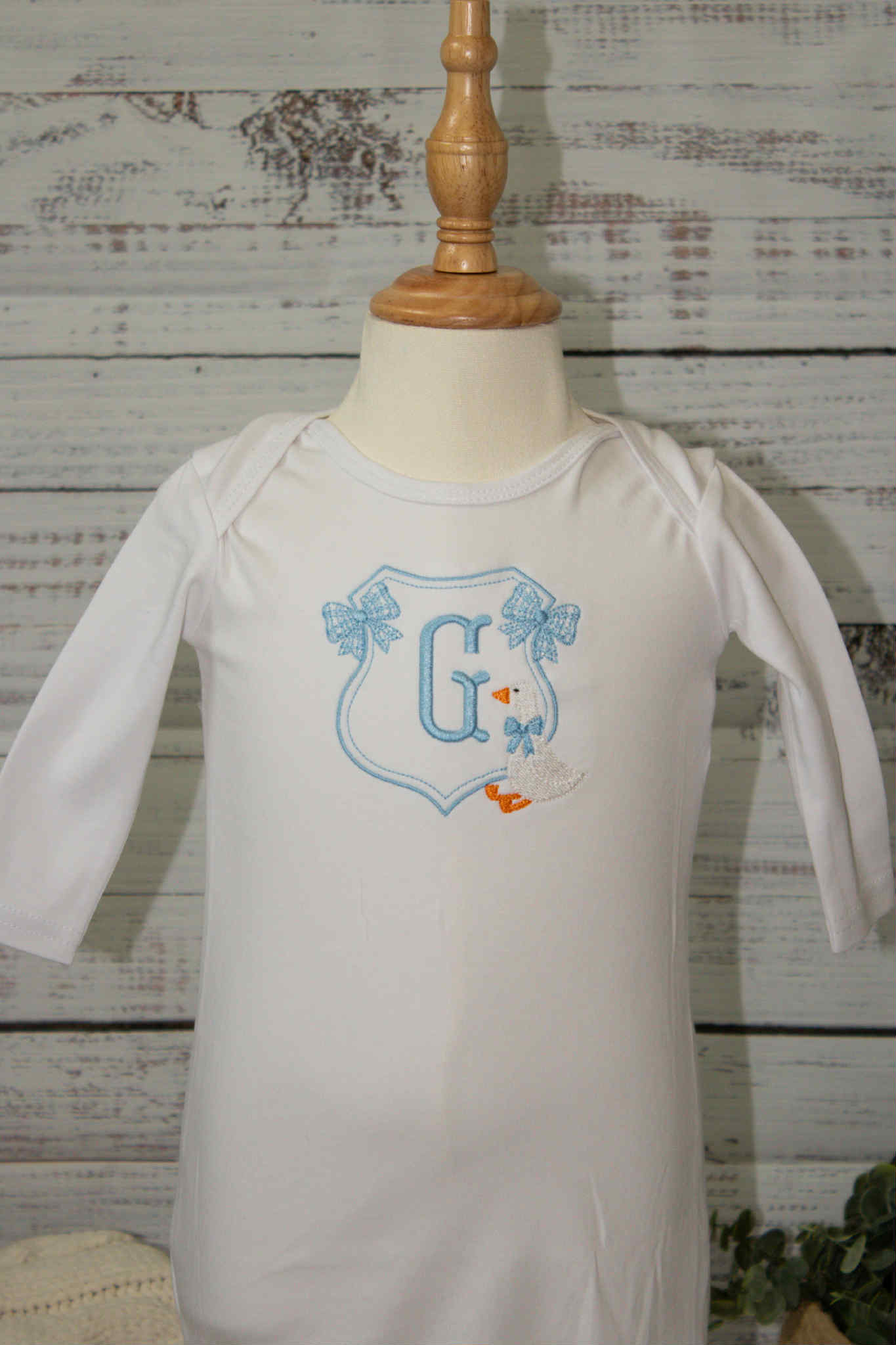 Custom Embroidered Goose Baby Gown