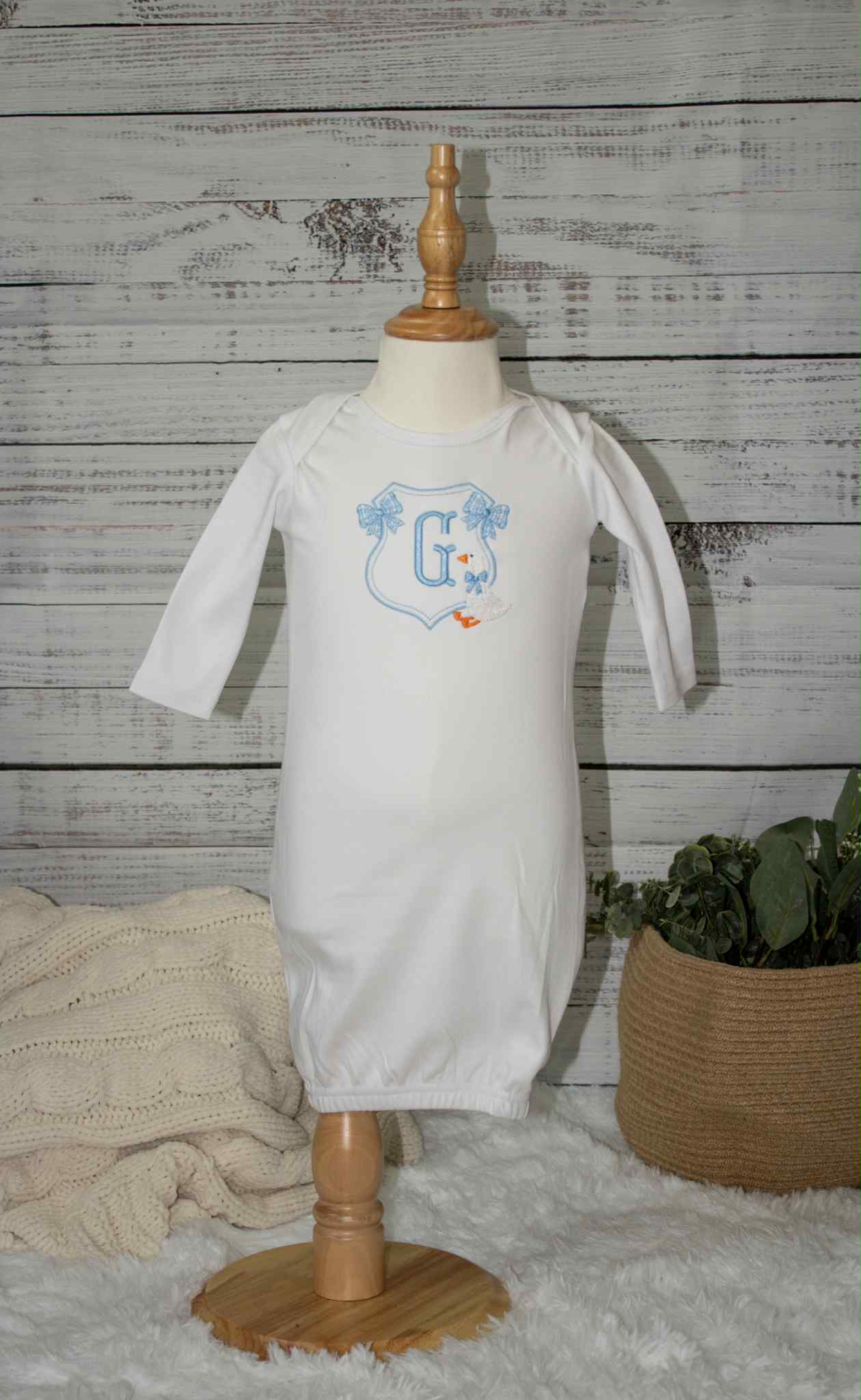 Custom Embroidered Goose Baby Gown