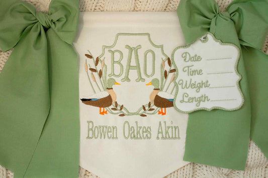 Custom Embroidered Mallard Baby Name Banner