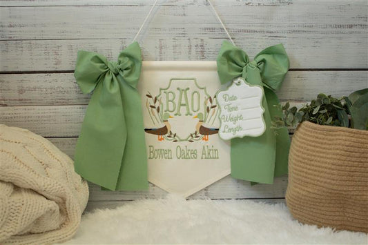 Custom Embroidered Mallard Baby Name Banner